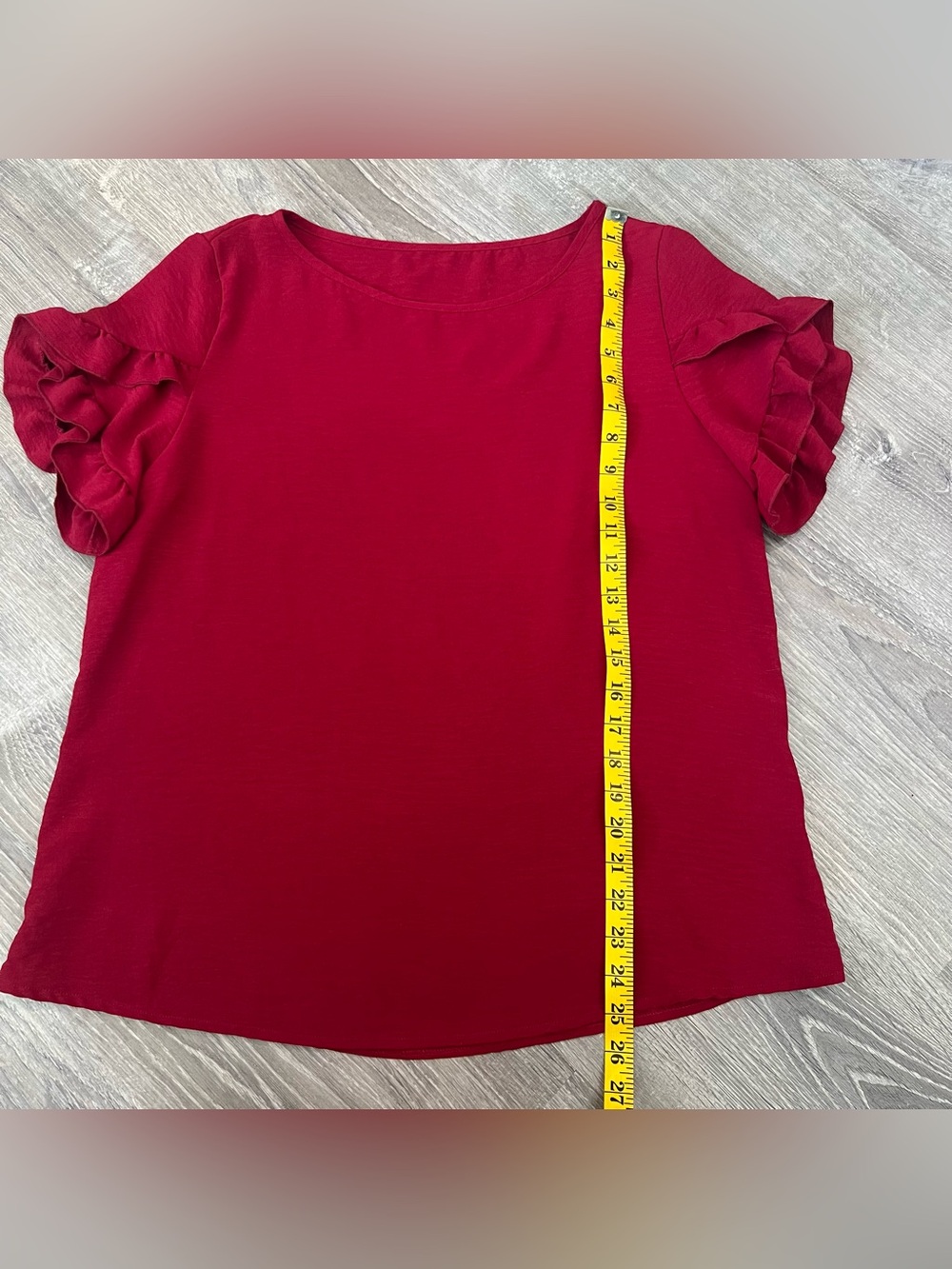 SHEIN Flutter Ruffle Petal Sleeve Top size L Rose Red - Picture 3 of 5